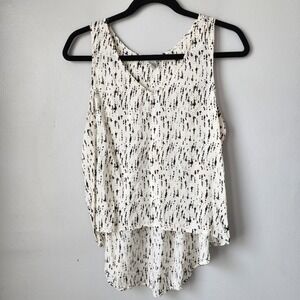 Forever 21 Women's Sleeveless Top Cream Black‎ Print High Low Hem M